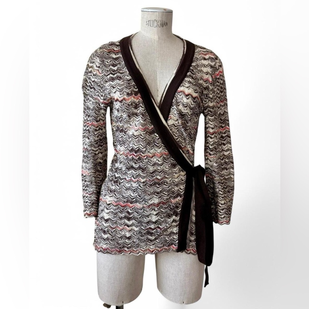 SOLD - Y2K Missoni Wrap Cardigan Sweater Multicolor Chevron Merino Wool